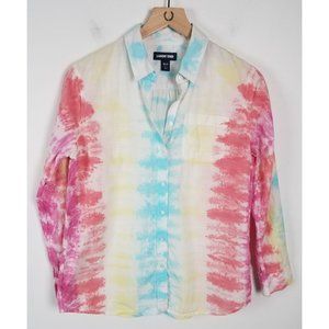 Lands' End Women's Sz. MP Long Sleeve Button Up Bright Tie Dye Collared Shirt